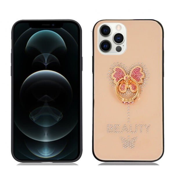 Candy Butterfly Ring Case For iPhone=13/14/15=Rose Gold
