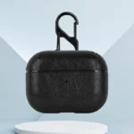 Solid Color Faux Leather Earphone Case For -Airpods Pro/2nd/3rd gen- Black