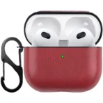 Solid Color Faux Leather Earphone Case For- Airpods Pro/2nd/3rd gen - Red