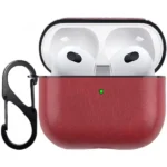 Solid Color Faux Leather Earphone Case For Airpods 3 - Red