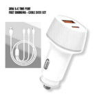 Car Charger with USB-A/USB C,Lighting Cable 3in1 (White-3ft) (38W)