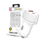 Car Charger with USB-A/USB C,Lighting Cable 3in1 (White-3ft) (38W) - Image 3