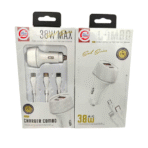 Car Charger with USB-A/USB C,Lighting Cable 3in1 (White-3ft) (38W) - Image 4